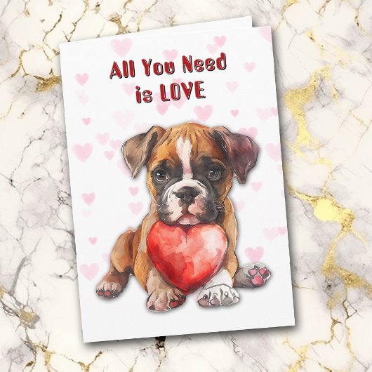 かわいいボクサーの子犬バレンタイン シーズンカード