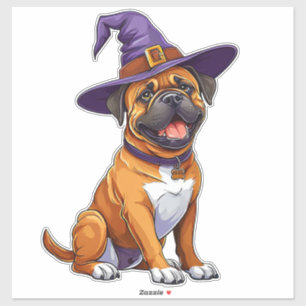 かわいいボクサードッグのハロウィン魔法使い帽子 シール