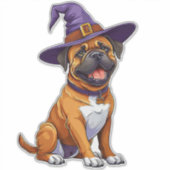 かわいいボクサードッグのハロウィン魔法使い帽子 シール (正面)
