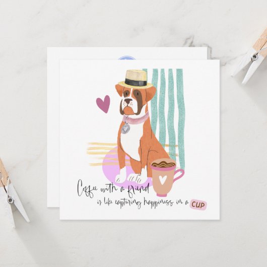 かわいいボクサードッグコーヒー幸せ引用文任意の大事な行事 カード (正面/裏面インサイチュ)