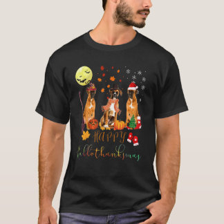 かわいいボクサードッグハッピーハロサンクスマスファミリークリスマスP Tシャツ