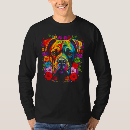 かわいいボクサードッグフラワー Tシャツ (正面)