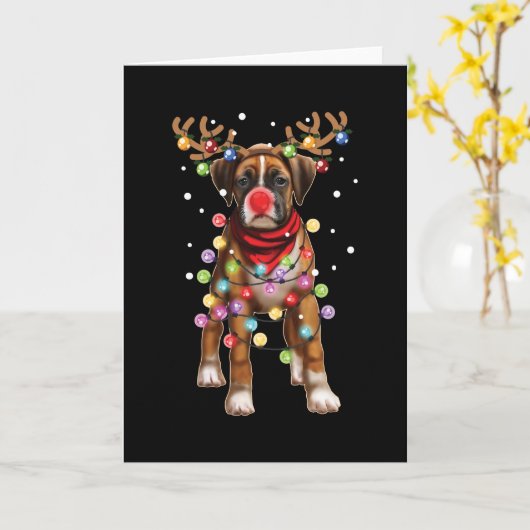 かわいいボクサー犬おもしろクリスマスホリデーギフト カード (黄色い花)