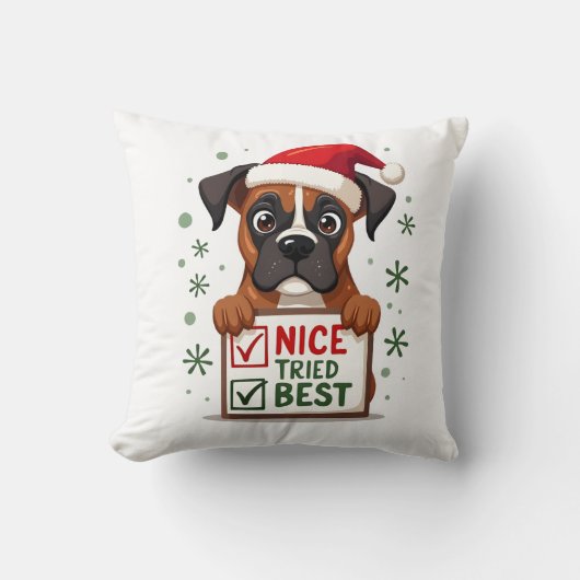 かわいいボクサー犬のクリスマスプレゼント 頑張ってみた ( クッション (正面)