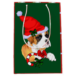 かわいいボクサー犬のクリスマスメリー ミディアムペーパーバッグ
