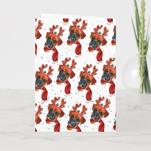 かわいいボクサー犬のトナカイの角とクリスマス シーズンカード (裏面)