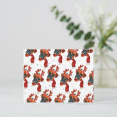 かわいいボクサー犬のトナカイの角とクリスマス シーズンポストカード (スタンド正面)