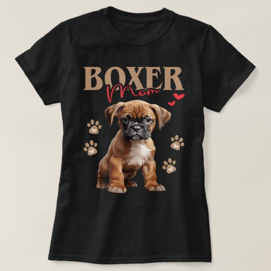 かわいいボクサー犬の子犬ボクサー母の手とハート犬 Tシャツ (デザイン正面)