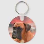 かわいいボクサー犬の水彩油絵画芸術 キーホルダー (正面)