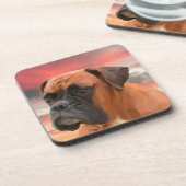 かわいいボクサー犬の水彩油絵画芸術 コースター (左側)