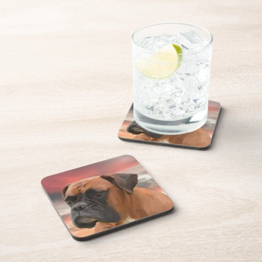 かわいいボクサー犬の水彩油絵画芸術 コースター (右側)
