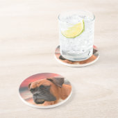 かわいいボクサー犬の水彩油絵画芸術 コースター (側面)