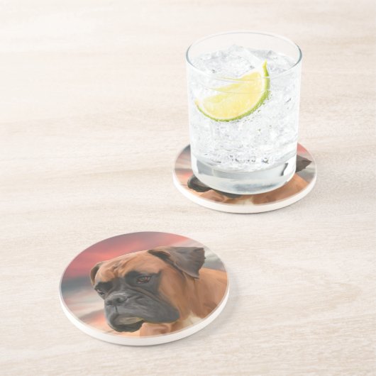 かわいいボクサー犬の水彩油絵画芸術 コースター (側面)