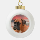 かわいいボクサー犬の水彩油絵画芸術 セラミックボールオーナメント (正面)