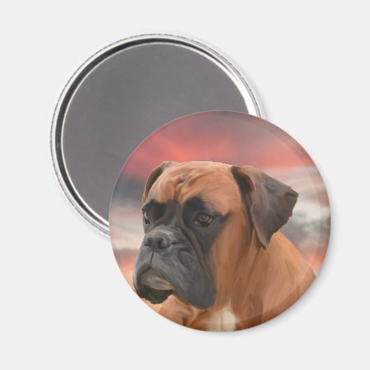 かわいいボクサー犬の水彩油絵画芸術 マグネット (正面/裏面)