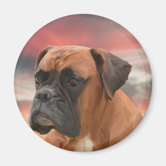 かわいいボクサー犬の水彩油絵画芸術 マグネット (正面)