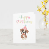 かわいいボクサー犬の誕生日 カード (黄色い花)