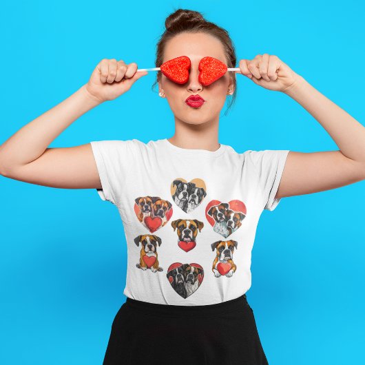 かわいいボクサー犬バレンタインの水の色の女性 Tシャツ