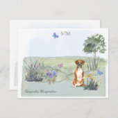 かわいいボクサー犬蝶のモノグラムと名前 ノートカード (正面/裏面)