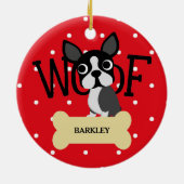 かわいいボストンテリアおよび金ゴールドの骨および赤い点 セラミックオーナメント (裏面)