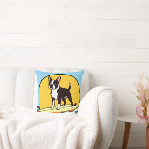 かわいいボストンテリアのイラストがプリントされたホームスローピロー クッション
