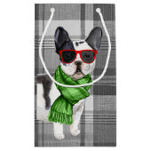 かわいいボストンテリアのクリスマスドッグと一緒にプレイド スモールペーパーバッグ (裏面)