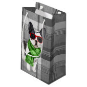 かわいいボストンテリアのクリスマスドッグと一緒にプレイド スモールペーパーバッグ (裏面アングル)