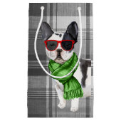 かわいいボストンテリアのクリスマスドッグと一緒にプレイド スモールペーパーバッグ (正面)