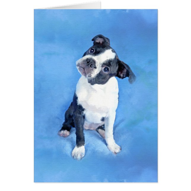 かわいいボストンテリアの子犬の絵画 (正面)