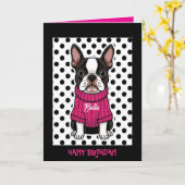 かわいいボストンテリアの誕生日カード カード (黄色い花)