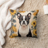 かわいいボストンテリアイエローサンフラワー クッション (ブランケット)