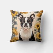 かわいいボストンテリアイエローサンフラワー クッション (裏面)