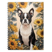 かわいいボストンテリアイエローサンフラワー ノートブック (正面)