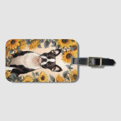 かわいいボストンテリアイエローサンフラワー ラゲッジタグ (正面横)