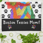 かわいいボストンテリアカラフルママのキッチンタオル キッチンタオル (折り畳み)