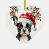 かわいいボストンテリアードッグホリーベリークリスマス セラミックオーナメント (正面)