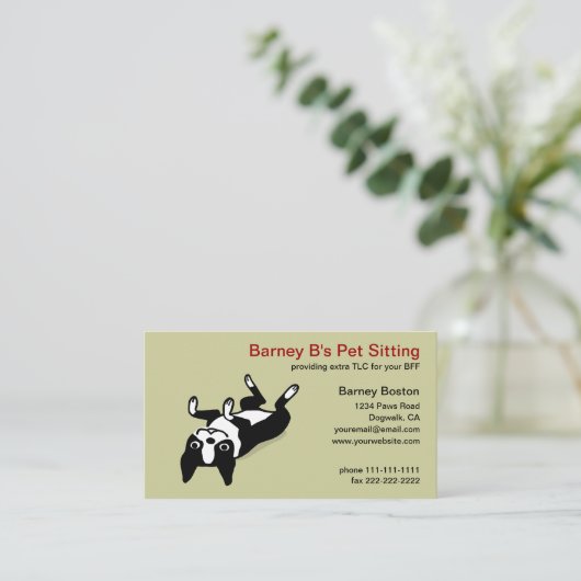 かわいいボストンテリア漫画の犬 – 動物ペットケア 名刺 (スタンド正面)