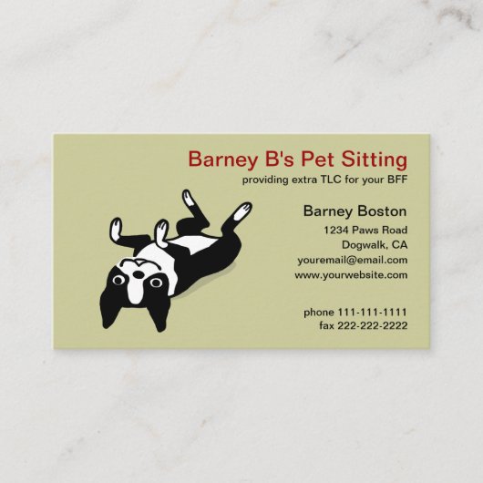 かわいいボストンテリア漫画の犬 – 動物ペットケア 名刺 (正面)