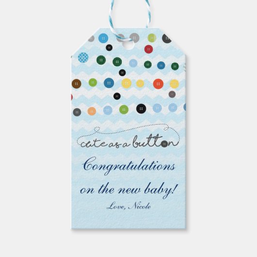 かわいいボタンとして赤ちゃんシャワーパーティープレゼントラベル ギフトタグ (正面)