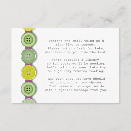 かわいいボタンのベビーシャワーの挿入物カード エンクロージャーカード (正面)