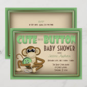 かわいいボタングリーンベビーシャワー招待状 招待状 (正面/裏面)