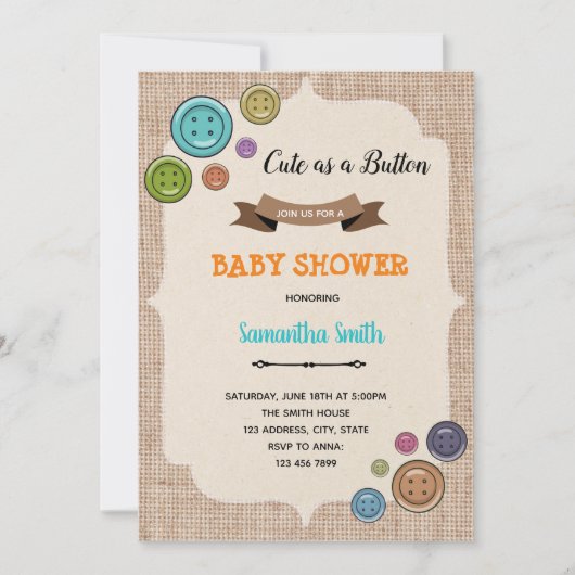 かわいいボタンパーティの招待状 サンキューカード (正面)