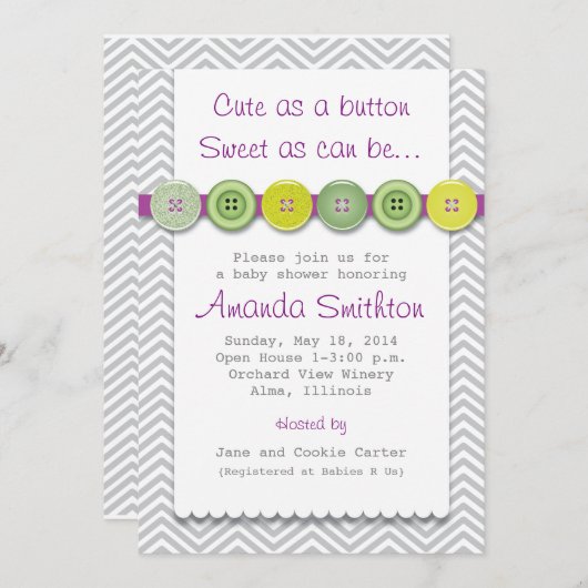かわいいボタンベビーシャワー招待状 招待状 (正面/裏面)