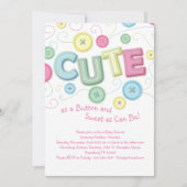 かわいいボタンベビーシャワー裁縫キルティング 招待状 (正面)