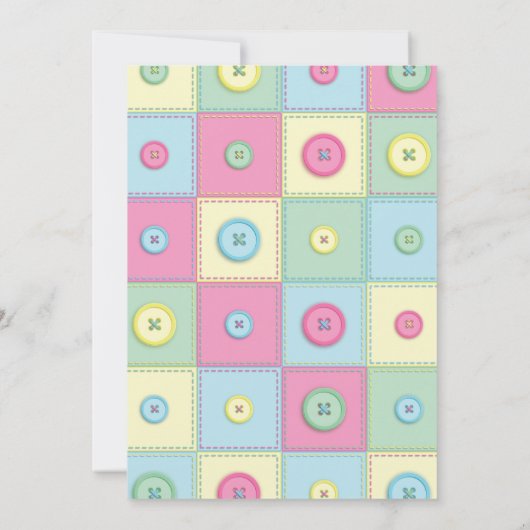 かわいいボタンベビーシャワー裁縫キルティング 招待状 (裏面)