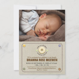 かわいいボタンベビー写真誕生 案内状