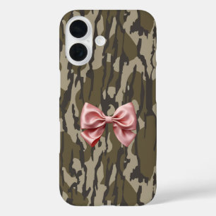 かわいいボトムランド迷彩柄エステティックピンクリボンボウ iPhone 16ケース