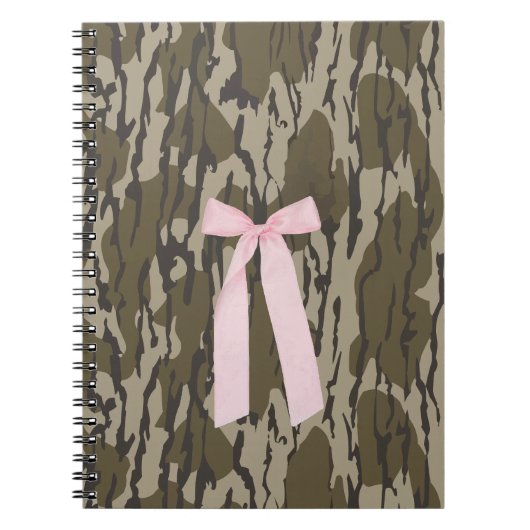 かわいいボトムランド迷彩柄エステティックピンクリボン ノートブック (正面)