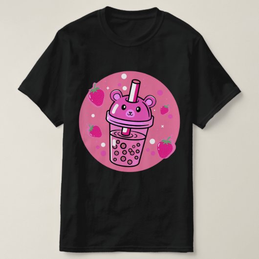 かわいいボバカップストロベリーアニメバブルティーかわいい Tシャツ (デザイン正面)