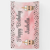 かわいいボバティー誕生日背景バナー 横断幕 (縦)